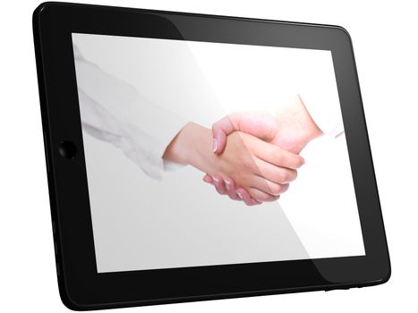 Handshake, Handshaking on Tablet PC Computer, isolated