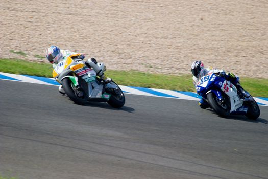JEREZ DE LA FRONTERA, SPAIN - SEP 03: Pilot of motorcycling of Supersport in the Spanish championship of velocity (CEV) on Sep 03, 2005, in racetrack of velocity of Jerez de la Frontera