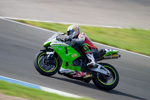 JEREZ DE LA FRONTERA, SPAIN - SEP 03: Pilot of motorcycling of Supersport in the Spanish championship of velocity (CEV) on Sep 03, 2005, in racetrack of velocity of Jerez de la Frontera