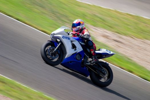 JEREZ DE LA FRONTERA, SPAIN - SEP 03: Pilot of motorcycling of Supersport in the Spanish championship of velocity (CEV) on Sep 03, 2005, in racetrack of velocity of Jerez de la Frontera