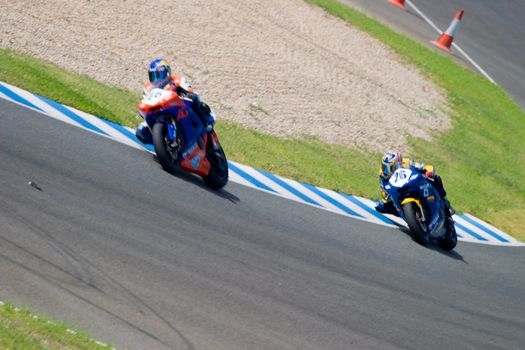 JEREZ DE LA FRONTERA, SPAIN - SEP 03: Pilot of motorcycling of Supersport in the Spanish championship of velocity (CEV) on Sep 03, 2005, in racetrack of velocity of Jerez de la Frontera