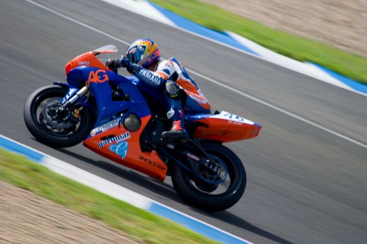 JEREZ DE LA FRONTERA, SPAIN - SEP 03: Pilot of motorcycling of Supersport in the Spanish championship of velocity (CEV) on Sep 03, 2005, in racetrack of velocity of Jerez de la Frontera