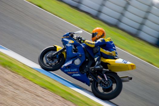 JEREZ DE LA FRONTERA, SPAIN - SEP 03: Pilot of motorcycling of Supersport in the Spanish championship of velocity (CEV) on Sep 03, 2005, in racetrack of velocity of Jerez de la Frontera