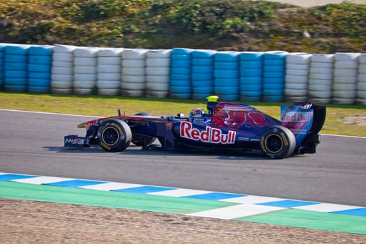 JEREZ DE LA FRONTERA, SPAIN - FEB 11: Jaime
Alguersuari of Toro Rosso F1 races on training session on February 11 , 2011, in Jerez de la Frontera , Spain