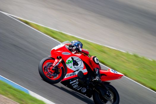 JEREZ DE LA FRONTERA, SPAIN - SEP 03: Pilot of motorcycling of Supersport in the Spanish championship of velocity (CEV) on Sep 03, 2005, in racetrack of velocity of Jerez de la Frontera