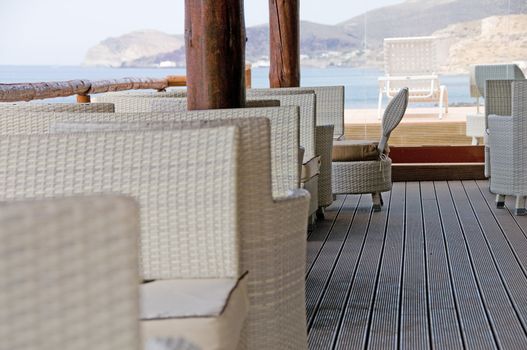 Santorini beach caf?� with beautiful view and decorations