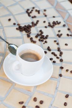 Shot of cup coffe on the table