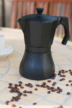 Shot of coffee maker, espresso machine on the table