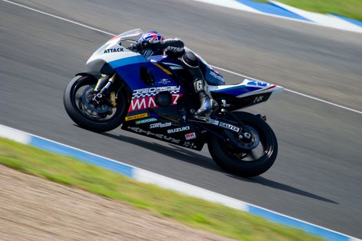JEREZ DE LA FRONTERA, SPAIN - SEP 03: Pilot of motorcycling of Supersport in the Spanish championship of velocity (CEV) on Sep 03, 2005, in racetrack of velocity of Jerez de la Frontera