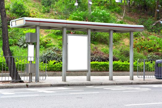 Blank billboard on bus stop