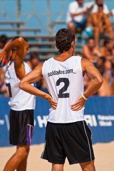 CADIZ, SPAIN -  JUL 22:  Unknown players of unknown team playing the Spanish Championship of Beach Soccer on Jul 22, 2006 on the beach of La Victoria in Cadiz, Spain