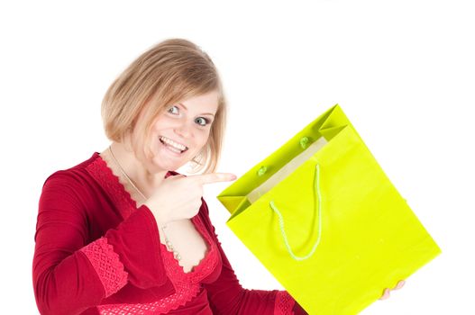 Beautiful woman with shopping bags isolated onwhite