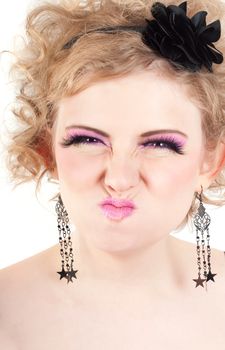 Portrait of young beautiful sexy tender blonde with fancy make-up