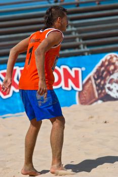 CADIZ, SPAIN -  JUL 22:  Unknown goalkeeper of unknown team playing the Spanish Championship of Beach Soccer on Jul 22, 2006 on the beach of La Victoria in Cadiz, Spain
