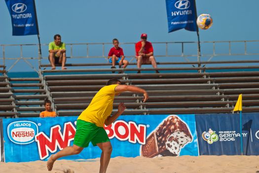 CADIZ, SPAIN -  JUL 22:  Unknown goalkeeper of unknown team playing the Spanish Championship of Beach Soccer on Jul 22, 2006 on the beach of La Victoria in Cadiz, Spain