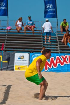 CADIZ, SPAIN -  JUL 22:  Unknown goalkeeper of unknown team playing the Spanish Championship of Beach Soccer on Jul 22, 2006 on the beach of La Victoria in Cadiz, Spain