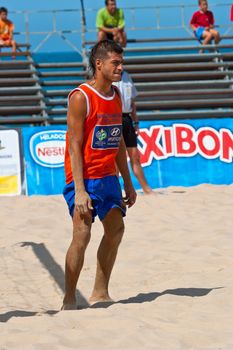 CADIZ, SPAIN -  JUL 22:  Unknown goalkeeper of unknown team playing the Spanish Championship of Beach Soccer on Jul 22, 2006 on the beach of La Victoria in Cadiz, Spain