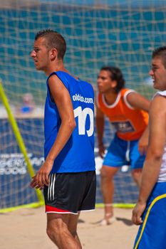 CADIZ, SPAIN -  JUL 22:  Unknown players of unknown team playing the Spanish Championship of Beach Soccer on Jul 22, 2006 on the beach of La Victoria in Cadiz, Spain