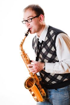 portrait of a man with a saxophone