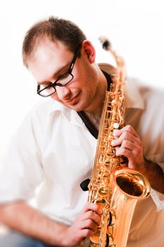 portrait of a man with a saxophone