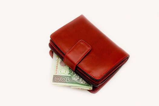red wallet with money isolated on white