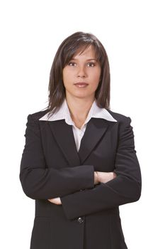 Brunette businesswoman against a white background.