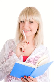 student with book and pen