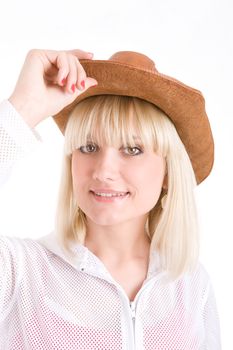 blond girl in cowboy hat