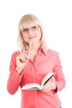 student with book and pen