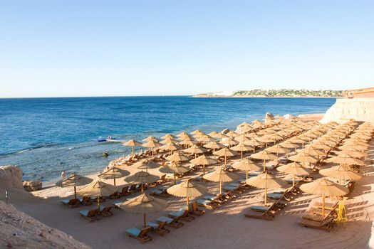 a morning beach in Egypt and sea coast with a strip of corals
