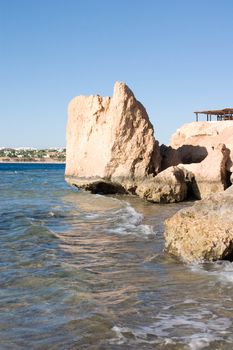 Rocks of Red sea and a view to the line of hotels