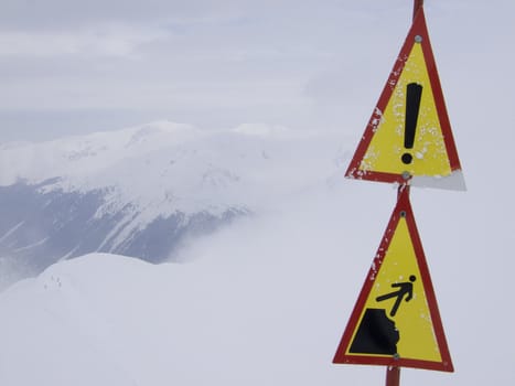 Warning Sign in Mountain.Kasprowy Wierch.Poland.