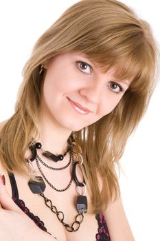 portrait of the smiling girl with beads