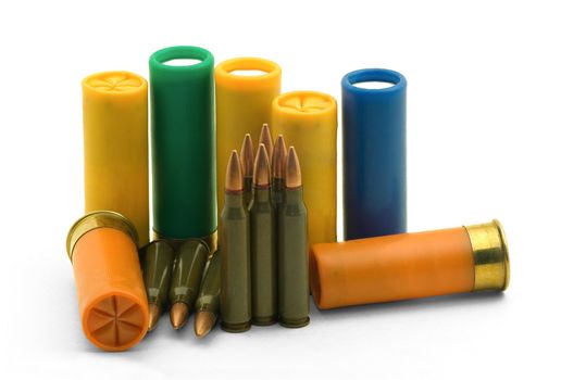 The hunting cartridges on a white background