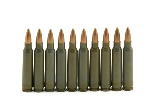 The hunting cartridges on a white background