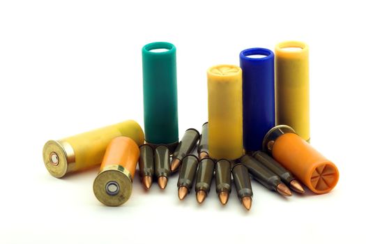 The hunting cartridges on a white background