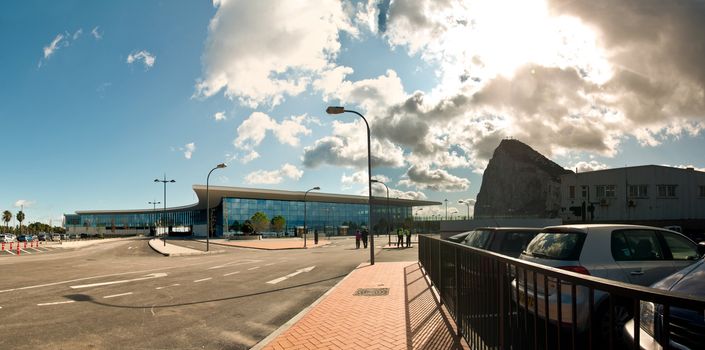 Outdoor details and panorama of the new International Airport Terminal in Gibraltar