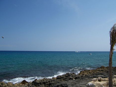 Mexican beach shore at Yucatan Peninisula in XCaret Park.