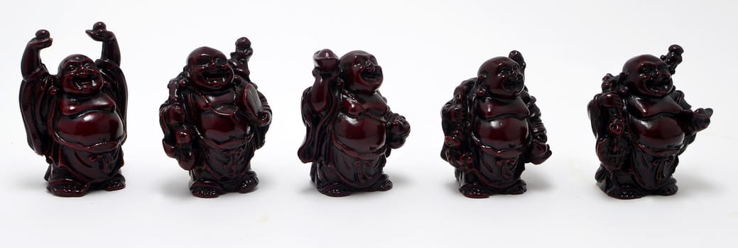 five Chinese Buddha on white background