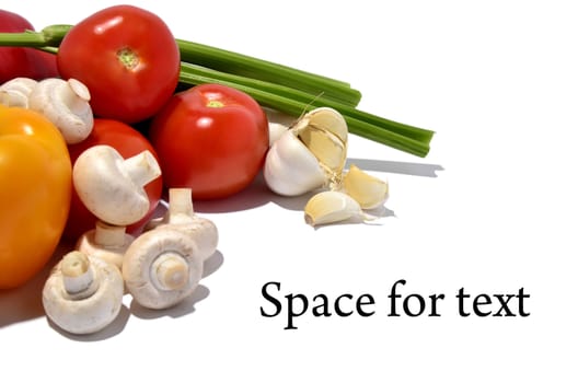 vegetable mix on white background, isolated, space for text