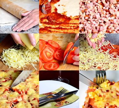 PIzza making, collage of six images