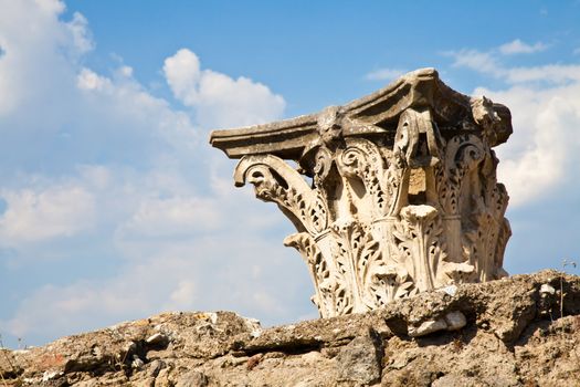 Detail of Pompeii site. The city of was destroyed and completely buried during a long catastrophic eruption of the volcano Mount Vesuvius