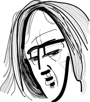 sketch drawing illustration of Man with long hair