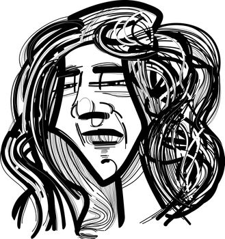 sketch drawing illustration of Man with long hair