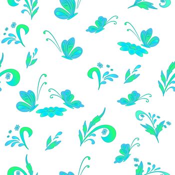 Abstract floral background with flowers and butterflies