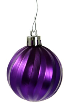 A single isolated purple Christmas bauble hanging.
