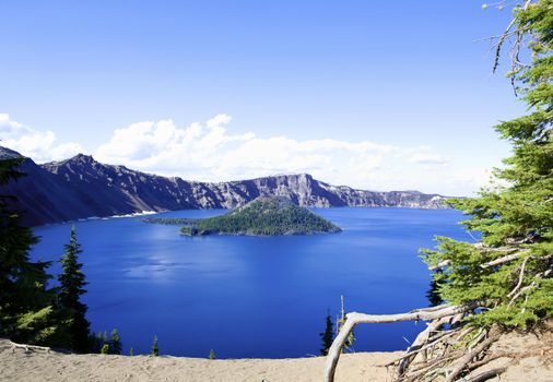 Deep blue Crater Lake of Oregon State, in the summer