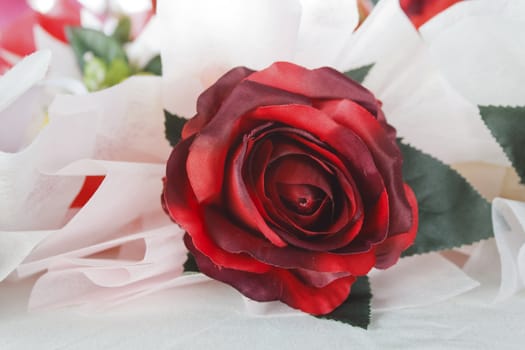 Artificial	red rose made from fabric