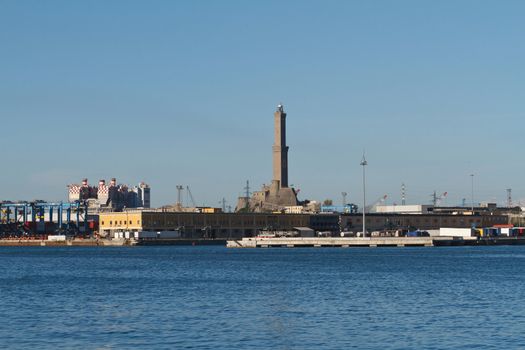 port of Genova with the characteristic lighthouse symbol of the city