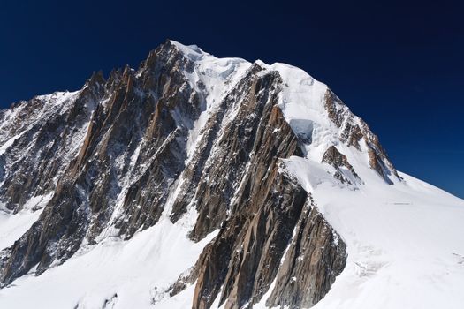 summer view of Mont Blanc massif and mer de glace glacier